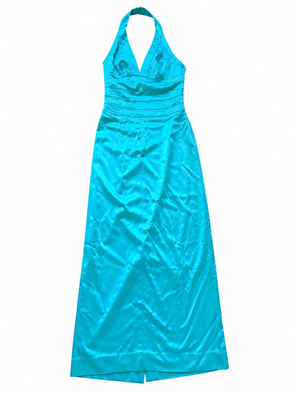 Cache Turquoise Satin Halter Maxi Dress Size 6 Formal Wedding Guest Dress